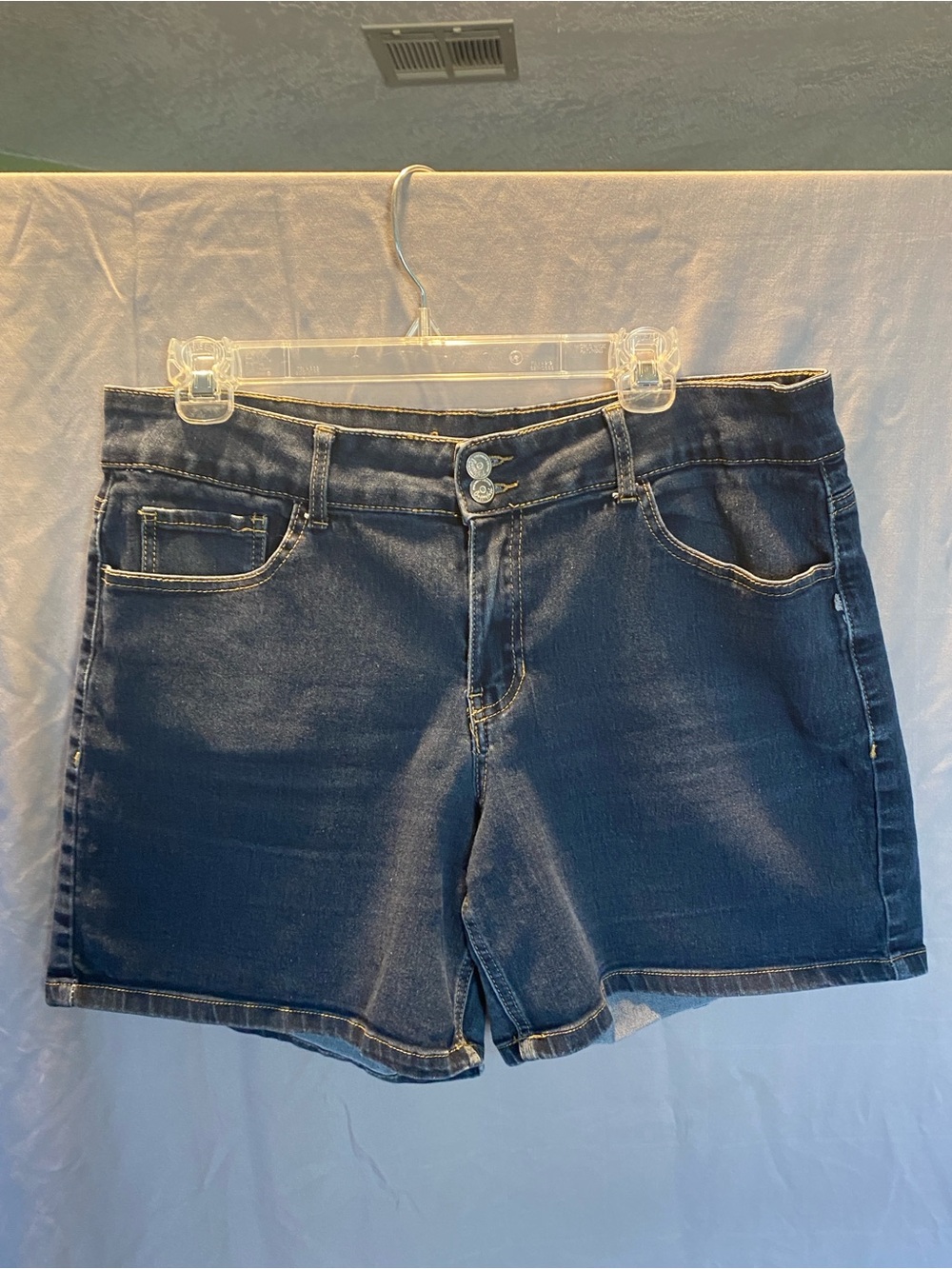 Women's Dark Indigo Denim Jean Shorts with Double Button